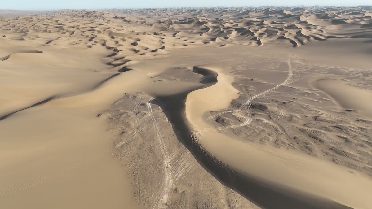 Vast desert dunes beneath an open sky